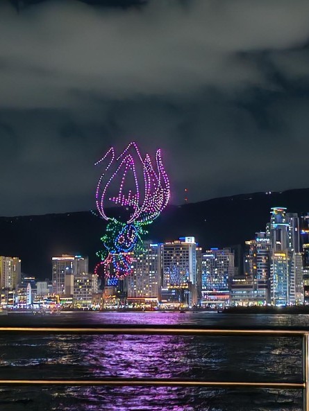 夜空にドローンで描かれた花
